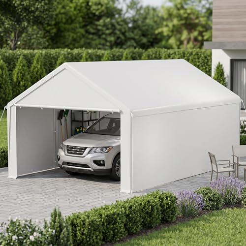 4m×6m Multi-Purpose Garden Carport Tent with Roll-Up Front Door