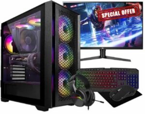 Gaming PC Desktop Computer Bundle - Intel Core i7-3770 -16GB RAM - RTX 3050 6GB Graphics - 256GB SSD+1TB HDD - 500W 80+PSU - 6 Fans RGB Gaming Case - Wi-Fi