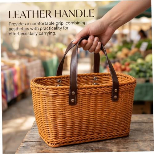 Lightweight Basket for Groceries Picnic Flower(light Brown