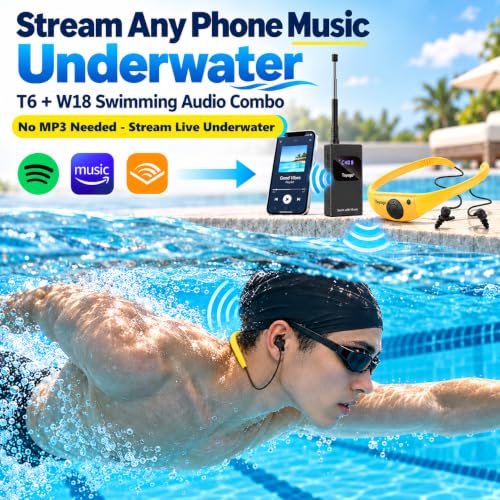 Waterproof Headphones for Swimming with T6 Transmitter