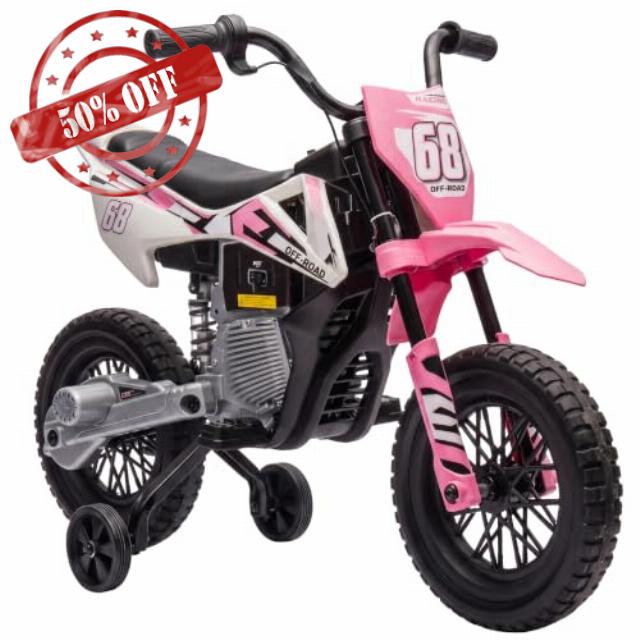 AIYAPLAY 12V Kids Electric Motorbike Training Wheels for Boys Girls Pink                                                          Kids Electric Ride on Motorcycle