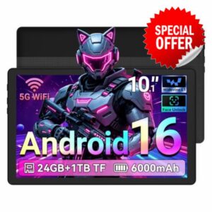 Gleeso Tablet 10 Inch｜Android 16 Tablet 24GB RAM 1TB TF｜Android Tablets with 6000mAh｜Face Unlock｜BT 5.4/5G WiFi｜8MP Dual Camera