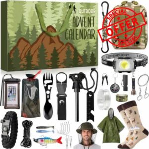 iZoeL Outdoor Advent Calendar 2026 Men Adults Survival Advent Calendar Tool                                                          Camping Gear Survival Kit Hiking Tool Accessories Carp Fishing Lure Gadget Unusual Dad for Men Advent Calendar Teen Boys