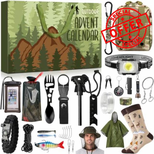 iZoeL Outdoor Advent Calendar 2026 Men Adults Survival Advent Calendar Tool                                                          Camping Gear Survival Kit Hiking Tool Accessories Carp Fishing Lure Gadget Unusual Dad for Men Advent Calendar Teen Boys