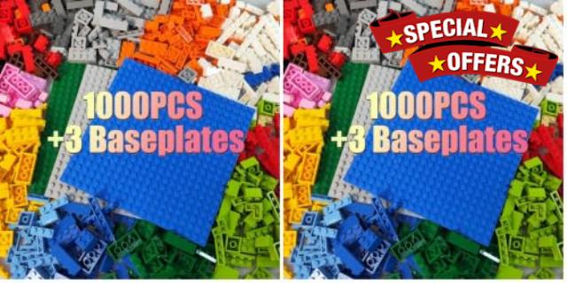 HUIZDQ 1000-Piece Building Brick Set with 3 Stackable Baseplates