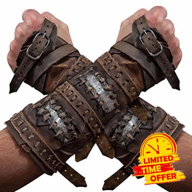 Arm Guards Costume | Steampunk Retro Knights Leather Battle Arm Guard | Wristband Arm Bracers Halloween Cosplay Costume Accessory