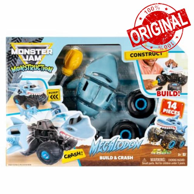 Monster Jam™ Monstruction Build & Crash Megalodon™ - 8-Inch                                                          Buildable Vehicle with 14 Pieces and Screwdrive