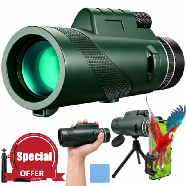 BIBIRE 40x60 Monocular Telescope for Adults High Powered with Phone Adapter                                                          Monocular for Bird Watching FMC & BAK4 Monoscope for Travelling Concert