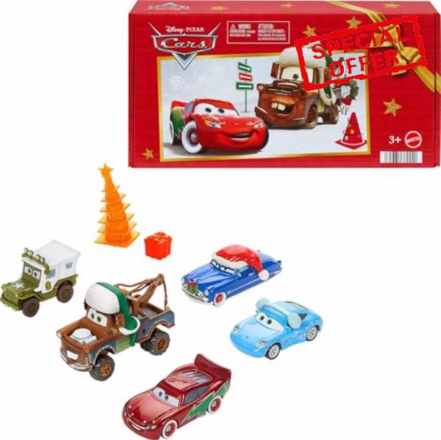 Mattel Disney and Pixar Cars Winter-Themed 5-Pack                                                          Multipack of 5 Toy Cars Including Holiday Hotshot Lightning McQueen & 2 Plastic Accessories​​​