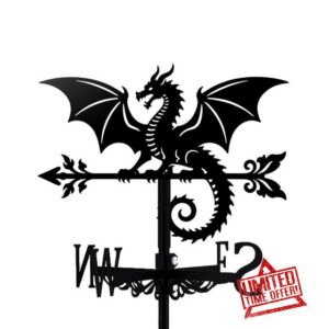 Dragon Weathervane Fantasy Gothic Metal Wind Vanes Vintage Iron Wind Direction Indicator for Outdoor Garden Yard Roof Farm Patio Deco