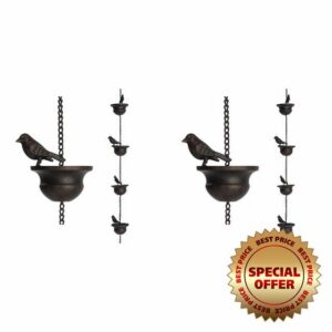 2X Rain Chains for Gutters Mobile Birds on Cups Rain Chimes 7.8Ft Rain Chimes with Attached Hanger and Birds