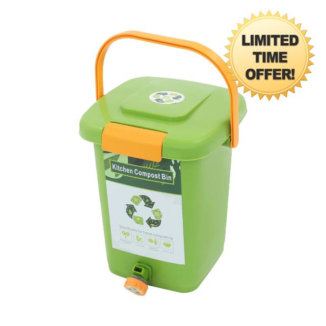Compost Bin Garden Dual Lid Kitchen Waste Caddy with Tap (10L/2.2 Gal)                                                          PP & PE Body | Double Lid Seal | Kitchen & Balcony Food Waste | Filter Plate & Liquid Tap | Carry Handle