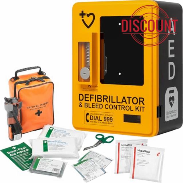 Safety First Aid HypaGuard Outdoor AED Cabinet and Bleed Control Bundle                                                          Lockable and Alarmed Defibrillator Cabine