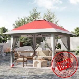 One-Push Setup Quick Canopy 3x3M with Double Roof Waterproof UPF 50+ Outdoor Canopy Pavilion Adjustable Height 4 Sandbags Mosquito Net Portable Folding Event Shelter for Garden Patio Camping Parties
