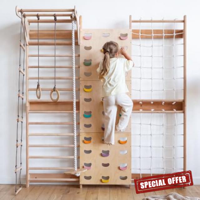 Goodevas Kids Climbing Frame                                                          Montessori Wooden Playground with Swedish Wall