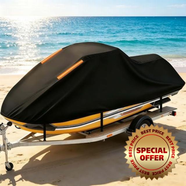 Trailerable Waterproof Boat Cover for Sea-Doo GTI 155 2011–2023 丨300D Oxford Fabric Jet Ski Cover for V-Hull TRI-Hull Runabout Boat Rain & Snow Protection for Trailer & Storage