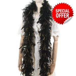 Larryhot Black with Gold Tinsel Boas - 45g 2 Yards Feather Boas for Party Bulk