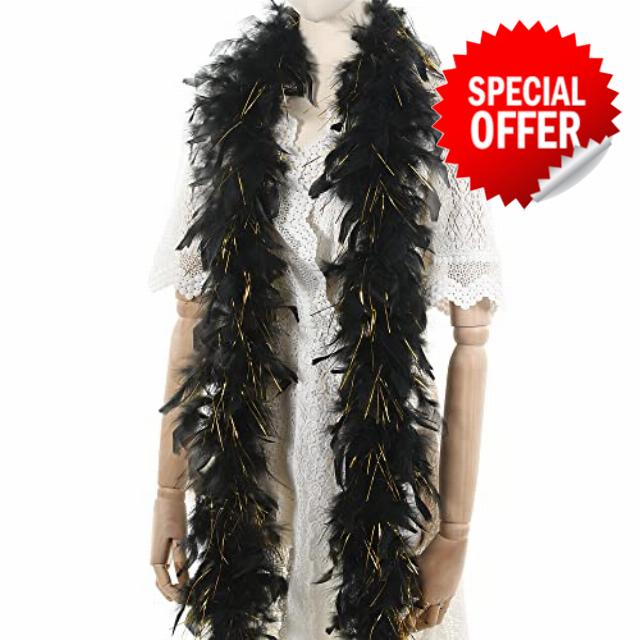 Larryhot Black with Gold Tinsel Boas - 45g 2 Yards Feather Boas for Party Bulk