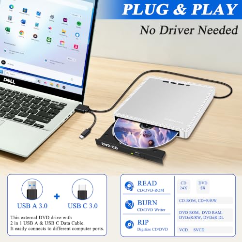 7 in 1 USB 3.0 Type-C Portable Burner Slim CD/DVD+/-RW Reader Writer Player