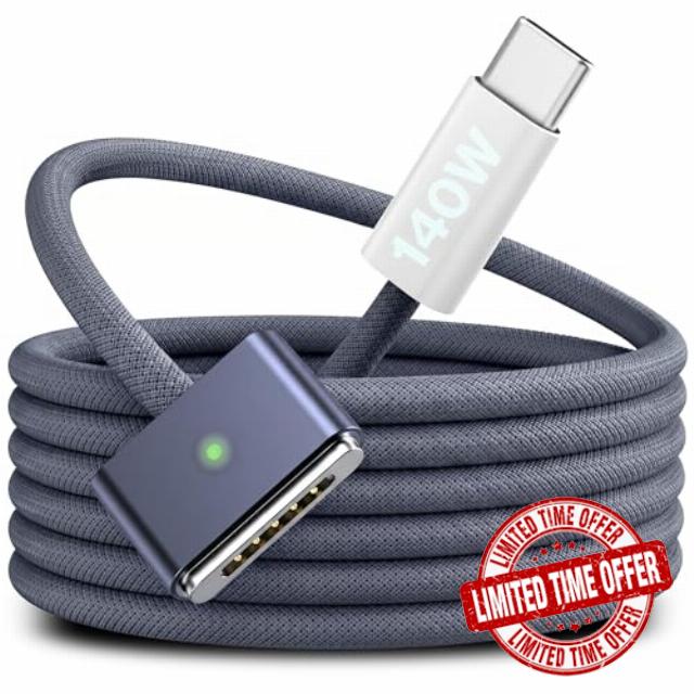 USB-C to Mag 3 Cable for MacBook Pro/Air 13-16" Between 2021-2026 | 140W Magnetic 3 Charging Cable Compatible with MacBook Pro 14/16"