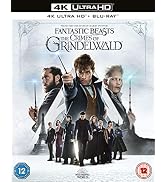 Text reads '4K ULTRA HD', '4K ULTRA HD + BLU-RAY', 'Fantastic Beasts: The Secrets of Dumbledore', '12', '12'. Movie cover featuring Hogwarts castle illuminated by phoenix fire, dramatic fantasy imagery.