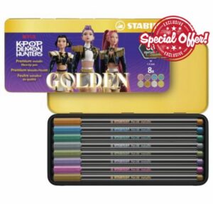 STABILO Pen 68 metallic KPop Demon Hunters                                                          Premium Metallic Fibre-Tip Pen - Metal Wallet of 8 - in Special "Golden" Desig