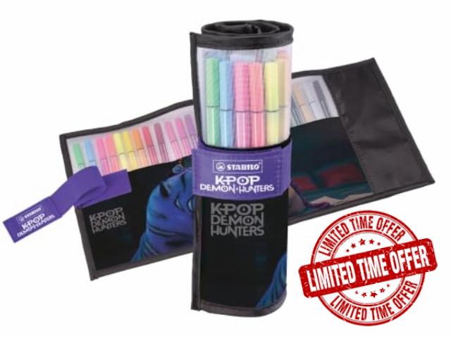 STABILO Pen 68 KPop Demon Hunters                                                          Premium Fibre-Tip Pen - Rollerset of 25 - with Print of Rumi