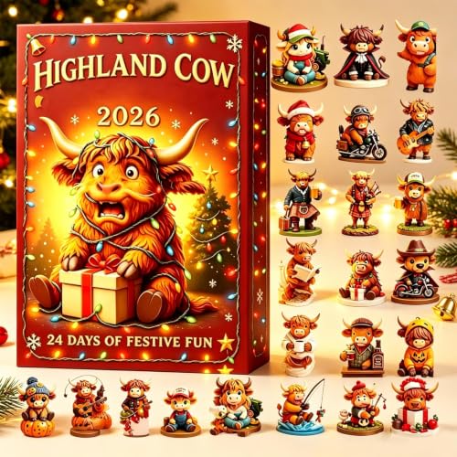 24 day Christmas Countdown Calendars                                                          3D Cute Highland Cow Figures Sets