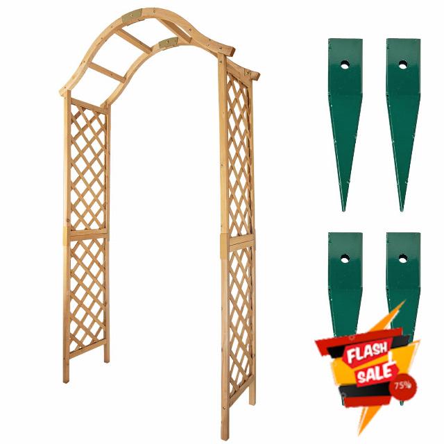 Woodside Yarmouth Wooden Garden Arch with Ground Spikes | Fir Wood Garden Trellis Archway | Outdoor Climbing Plant Arch for Roses