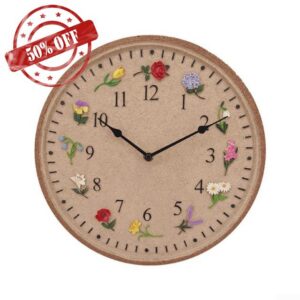 Waterproof Resin Wall Clock 12-Inch Decorative Outdoor Clock With 12 Colorful Flowers Anti-Fog Feature IP44 For Garden Poolside Hotel Easy Installatio