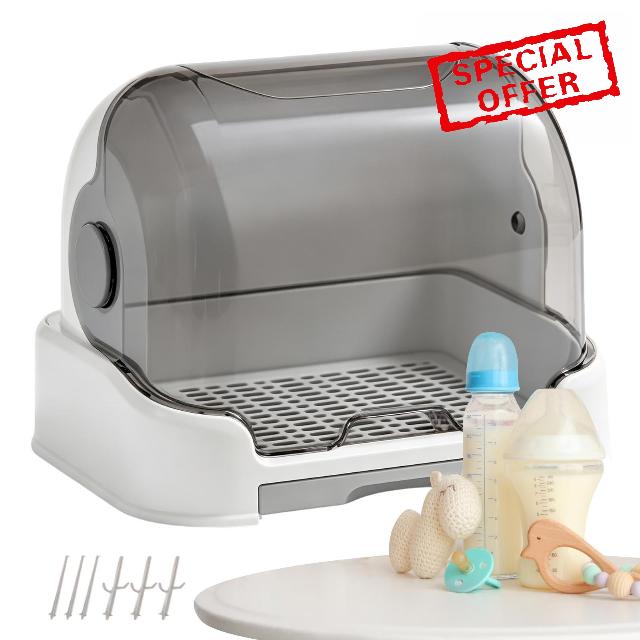 Nursing Bottle Organizer for Countertop Portable Dustproof Large Capacity                                                          Nursing Bottle Storage Box Drying Rack for Pacifier Teether Cup Home Kitchen Cabine