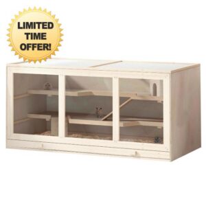 PawHut Wooden Hamster Cage Openable Top for Dwarf Hamster Tray Natural                                                          Small Animal Habitat