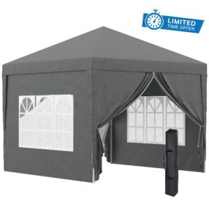 Outsunny 3 x 3 m Garden Pop Up Gazebo with Sidewalls Water Resistant Grey                                                          Wedding Party Tent Marquee