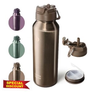 bottlebottle Insulated Water Bottle with Straw 1180ml(40oz) Sports Stainless Steel Water Bottles with Handle Lid Outdoors Drink Flask for Pills (Stardust Gold)