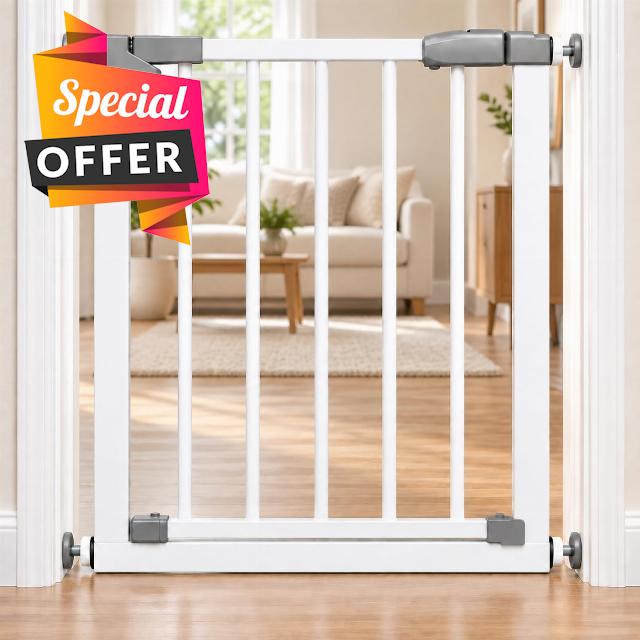 Baby Stair Gate Pressure Fit Auto Closing Safety Gate with Double Lock 78cm Height