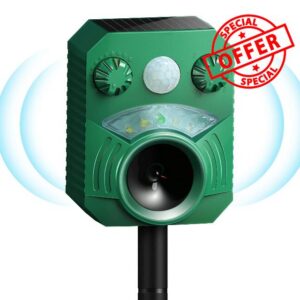 Ultrasonic Cat Repeller Solar Powered Marten Deterrent for Garden                                                          Animal Scarer with PIR Sensor & Powerful LED light