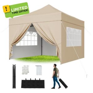 Aoxun Pop Up Gazebo with Sides 3m x 3m Waterproof Heavy Duty Tent Beige                                                          3x3 gazebo with sides