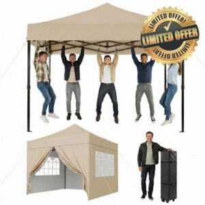 Aoxun Pop Up Gazebo with Sides 3m x 3m Waterproof Heavy Duty Tent Beige                                                          Aoxun 3x3 gazebo with sides