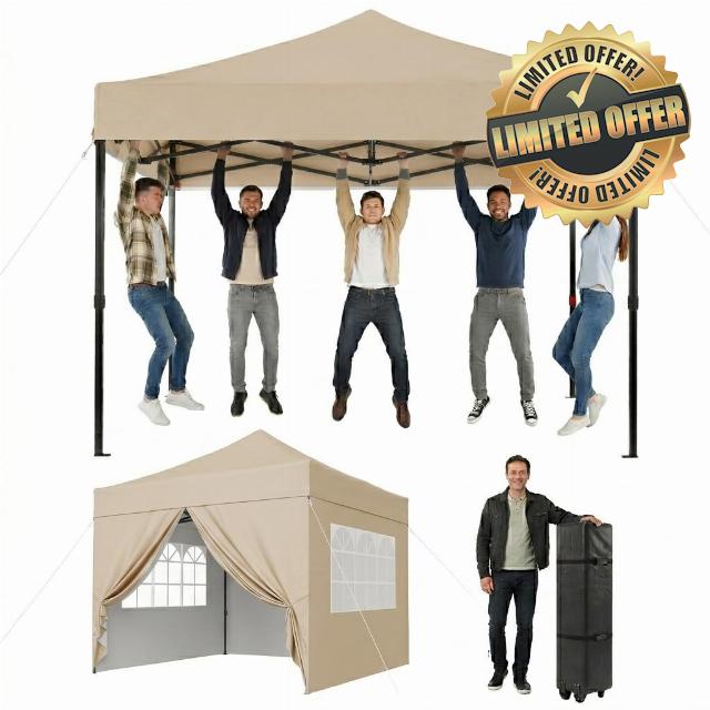 Aoxun Pop Up Gazebo with Sides 3m x 3m Waterproof Heavy Duty Tent Beige                                                          Aoxun 3x3 gazebo with sides