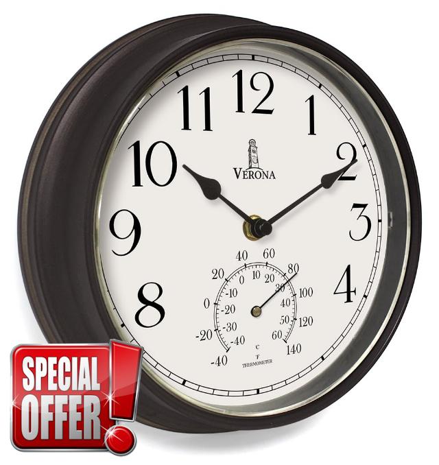 Small Outdoor Patio Clock - Waterproof with Thermometer