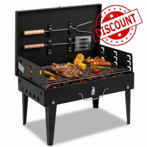 Foldable Charcoal BBQ Grill with Tool Hooks