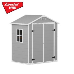BSTSEL All-Weather Resin Outdoor Garden Shed 3x5/6x4/4x6/6x6 FT Reinforced Tool Storage Shed with Air Vent and Lockable Door Weatherproof Multi-Purpose Bike Shed Storage