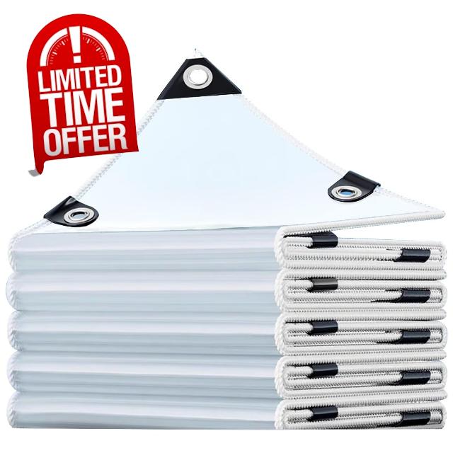 Clear Tarpaulin Waterproof Heavy Duty 2.5x2.8 m PE Transparent Sheet                                                          with Reinforced Edges & Eyelets for Camping