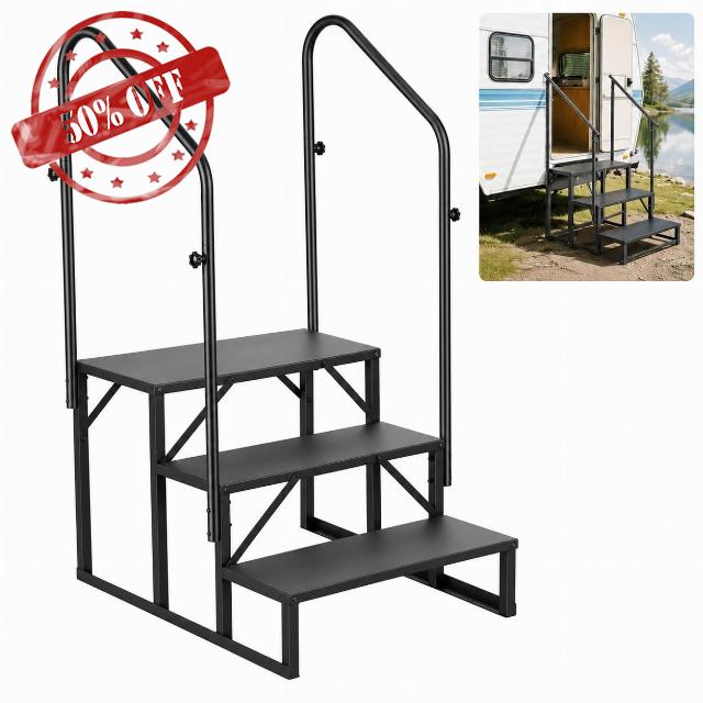 3 Step RV Steps with Dual Handrails