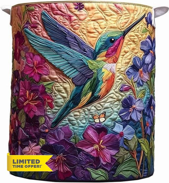 Hummingbird Floral Print Quilted Laundry Basket