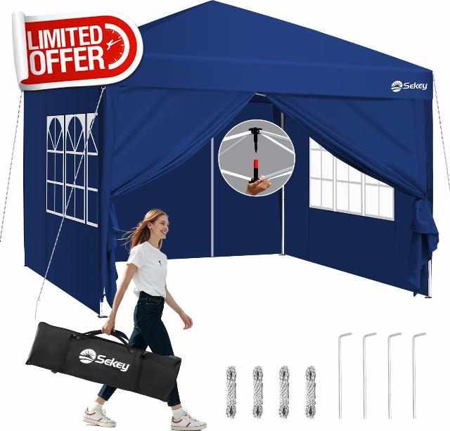 Sekey 3m x 3m One-Touch Pop Up Gazebo with Sides – Instant Setup