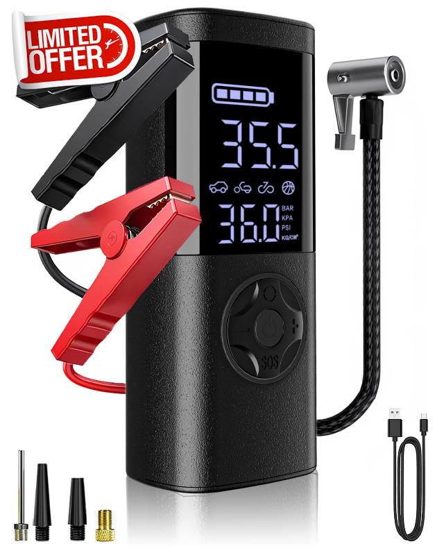 TEMOLA Jump Starter Power Pack with Air Compressor 150PSI                                                          Jump Starter for 12V Vehicles(10L Petrol/8L Diesel)