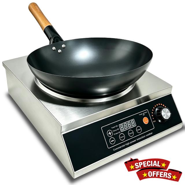 commercial Induction Hob Cooktop 3500W Electric heavy Duty Professional Cooker Portable Countertop Hot Plate Burner with Stainless Steel Body 10-level Power and Temperature Setting
