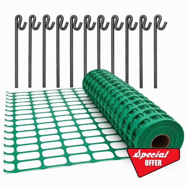 Smith & Barker 15M or 25M Temporary Fence Mesh with Non Galvanised Pins Set – 80GSM Garden Nettings (Green