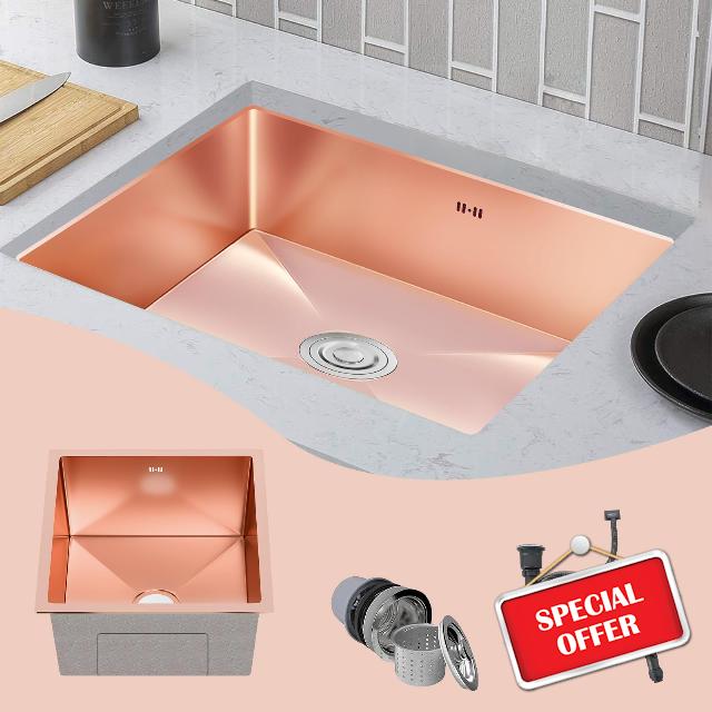 27.6"x17.7" Stainless Steel Undermount Kitchen Sink - Deep Single Bowl Drop-in Sink with Drain & Drainage Pipe - Elegant Rose Design for Contemporary Kitchens